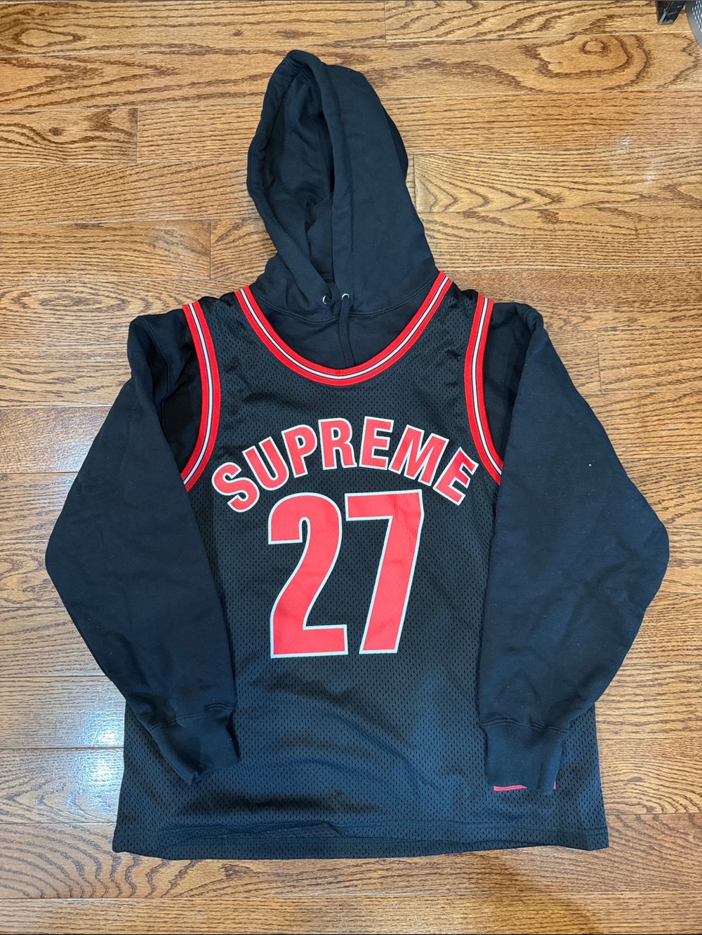 Supreme Black & Red Number 27 Crewneck Hoodie
